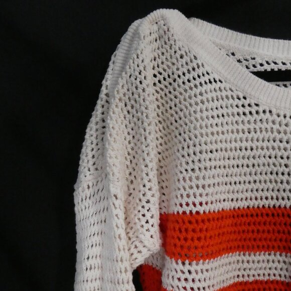 OLD NAVY | xl - extra large | White Open-Knit Orange Striped Sweater - Picture 3 of 14